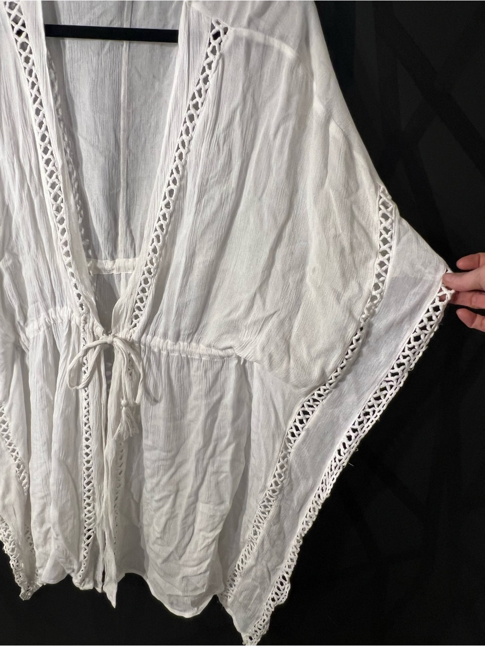Raviya Sheer White Gauze Kimono with Delicate Trim